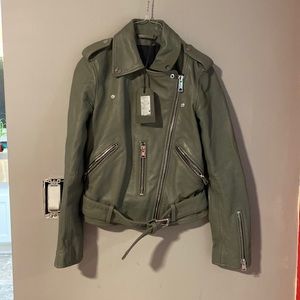 Sage green real leather jacket. New with tags